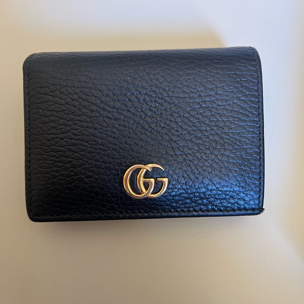 Gucci Black Leather Wallet with Gold Logo